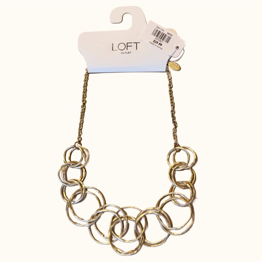 NWT LOFT Matte Goldtone Circle Statement Necklace - Picture 2 of 3